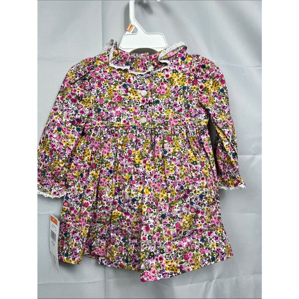 Bonnie Baby Pink floral long sleeve smocked dress with diaper cover size 12 m - Picture 9 of 13